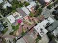 Top view steep hills and sharp curves one-way road Lombard Street, San Francisco